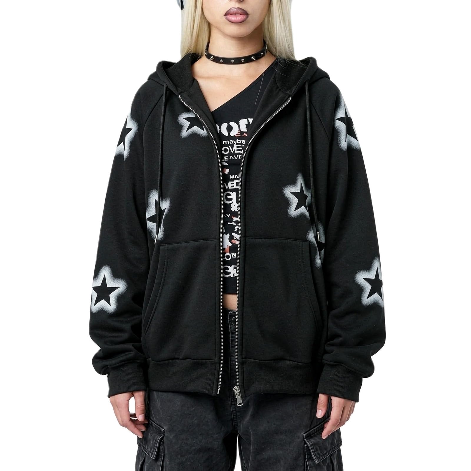 Amazon.com: Karwuiio Women Y2k Zip Up Hoodies Star Graphic Long